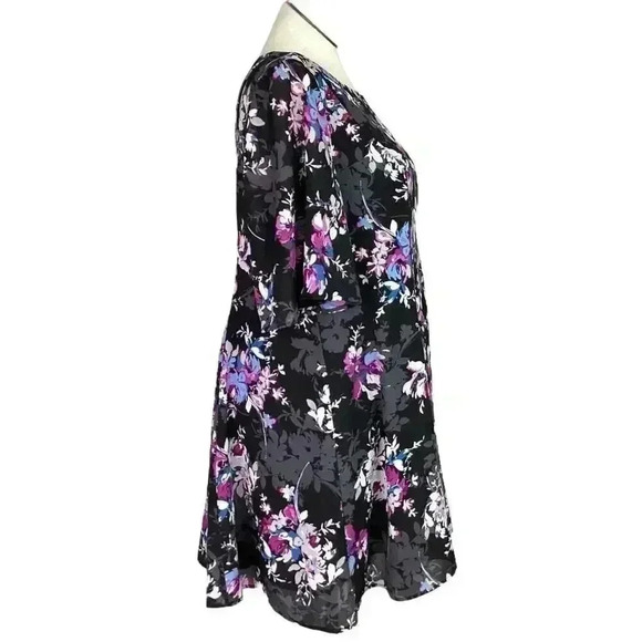 Torrid Mini Dress Womens 18 Black Floral Georgette Flutter Sleeve Lined - Picture 4 of 9